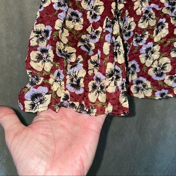 DRAWSTRING Ruffle-Hem Top in Viola Floral sz M - Picture 7 of 9